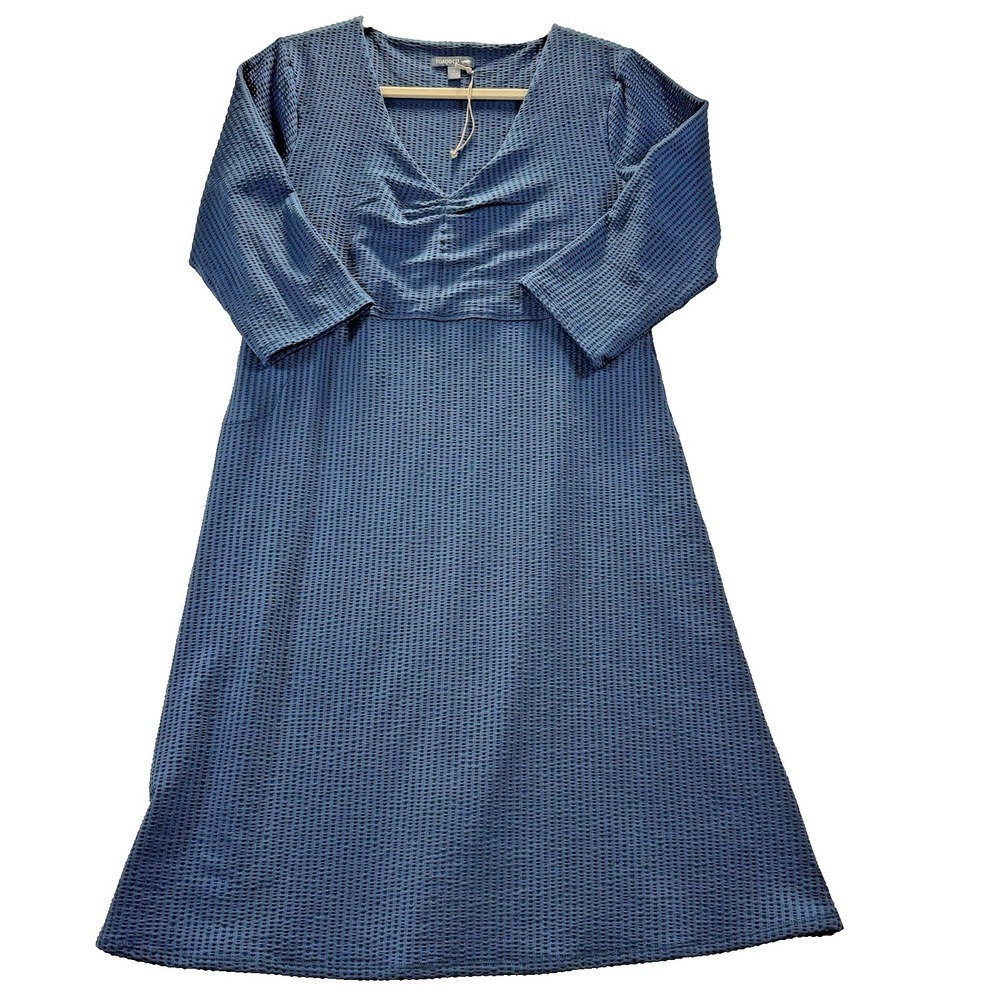 Toad&Co Teal A-Line Samba Texture V-Neck Rosalinda Dress Side Zip Pocket Sz L